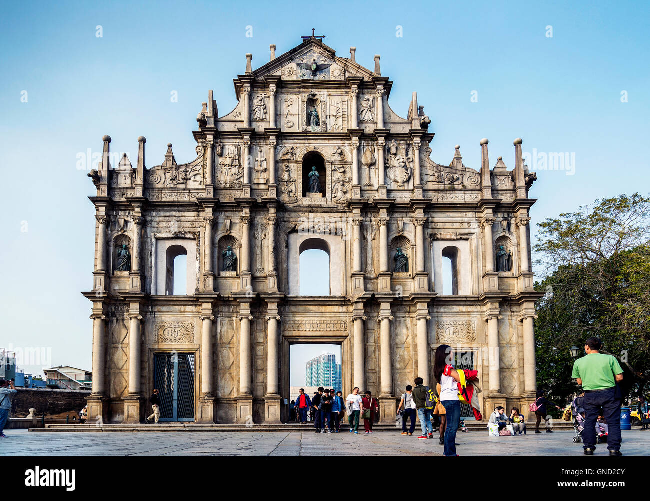 La chiesa di St Paul rovine famosa attrazione turistica di segno distintivo di Macau in Cina Foto Stock