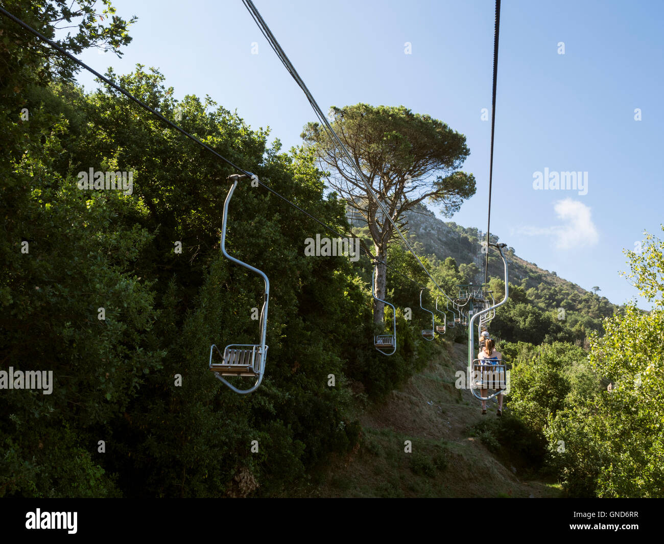 Vista dalla seggiovia per il Monte Solaro a Capri Italia Foto Stock