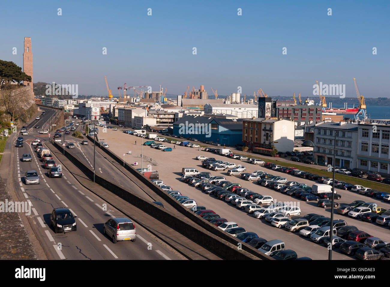 Brest porto commerciale di sega cours d'Ajot. Foto Stock