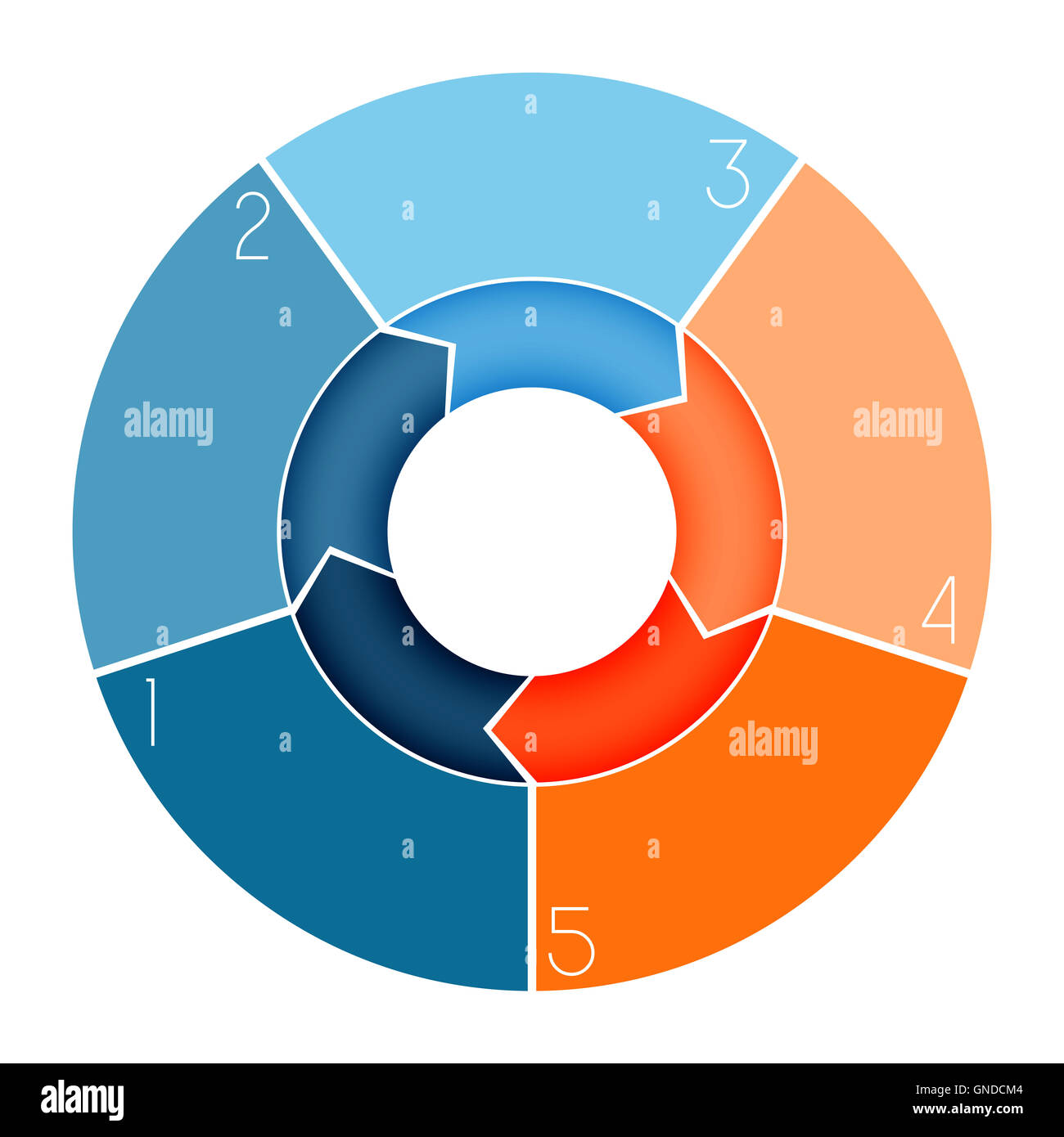 Modello di anello infografico grafico area di testo numerati per cinque posizione Foto Stock