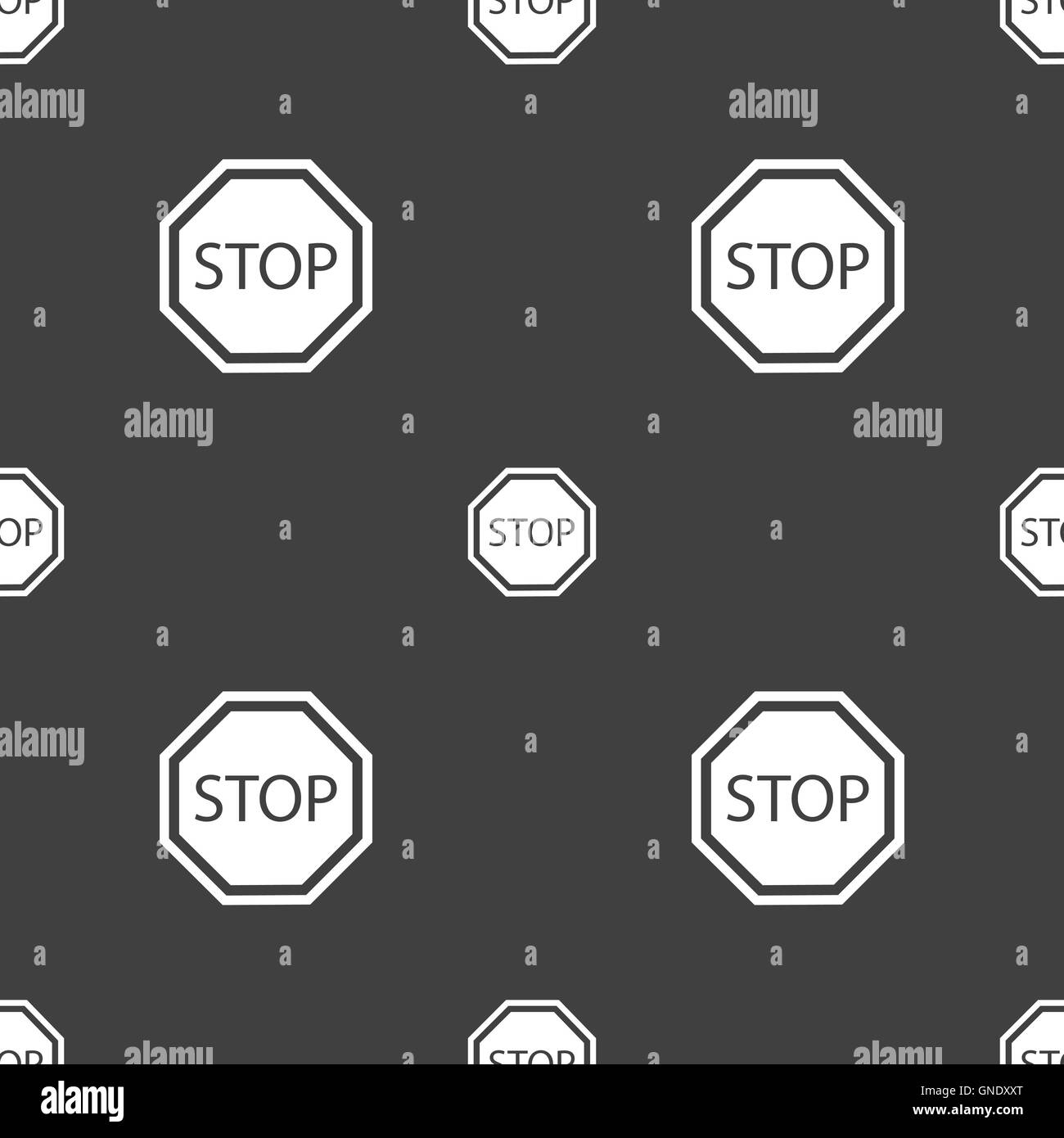 Icona Stop segno. Seamless pattern su uno sfondo grigio. Vettore Illustrazione Vettoriale