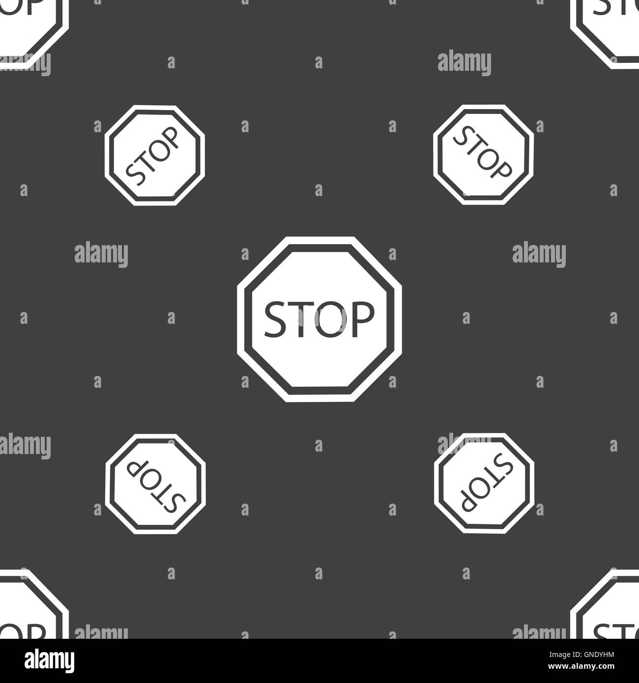 Icona Stop segno. Seamless pattern su uno sfondo grigio. Vettore Illustrazione Vettoriale