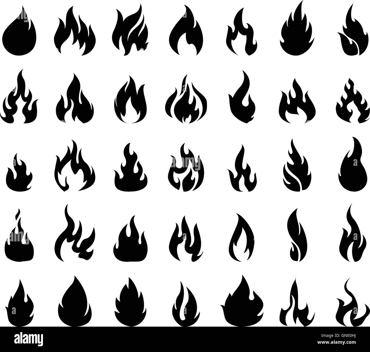 Collezione di icona di fuoco silhouette Illustrazione Vettoriale