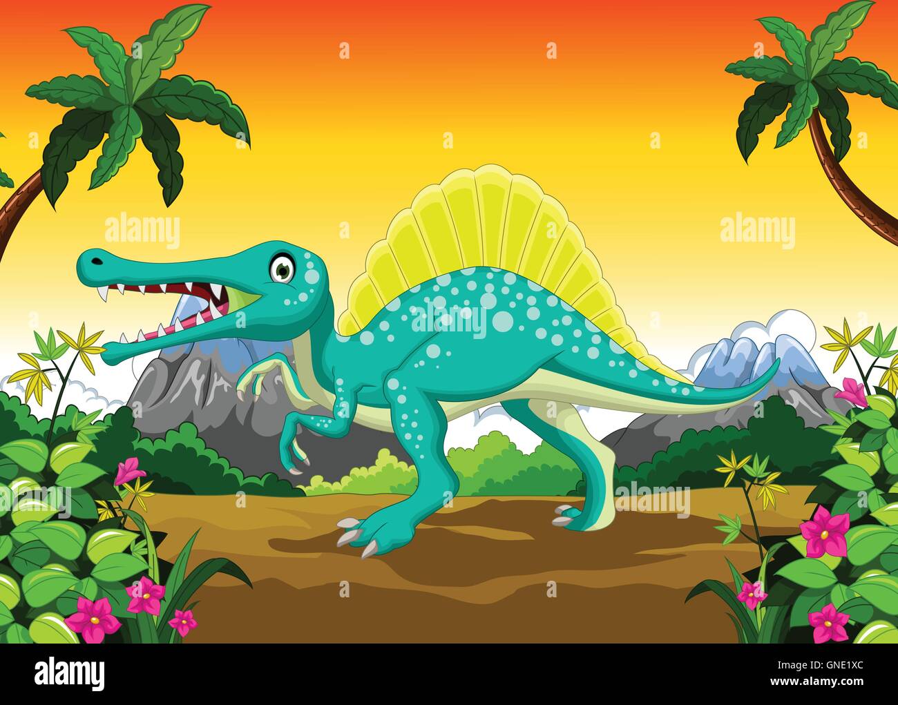 Cartoon di dinosauri nella giungla Illustrazione Vettoriale