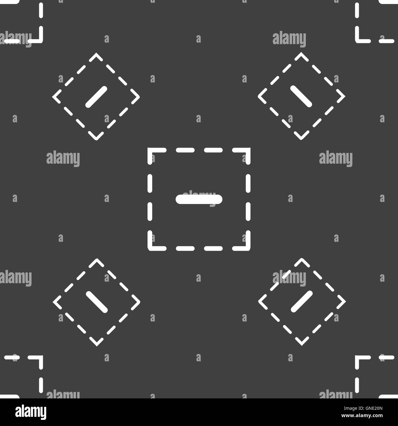 Il segno meno in un'icona quadrata segno. Seamless pattern su uno sfondo grigio. Vettore Illustrazione Vettoriale