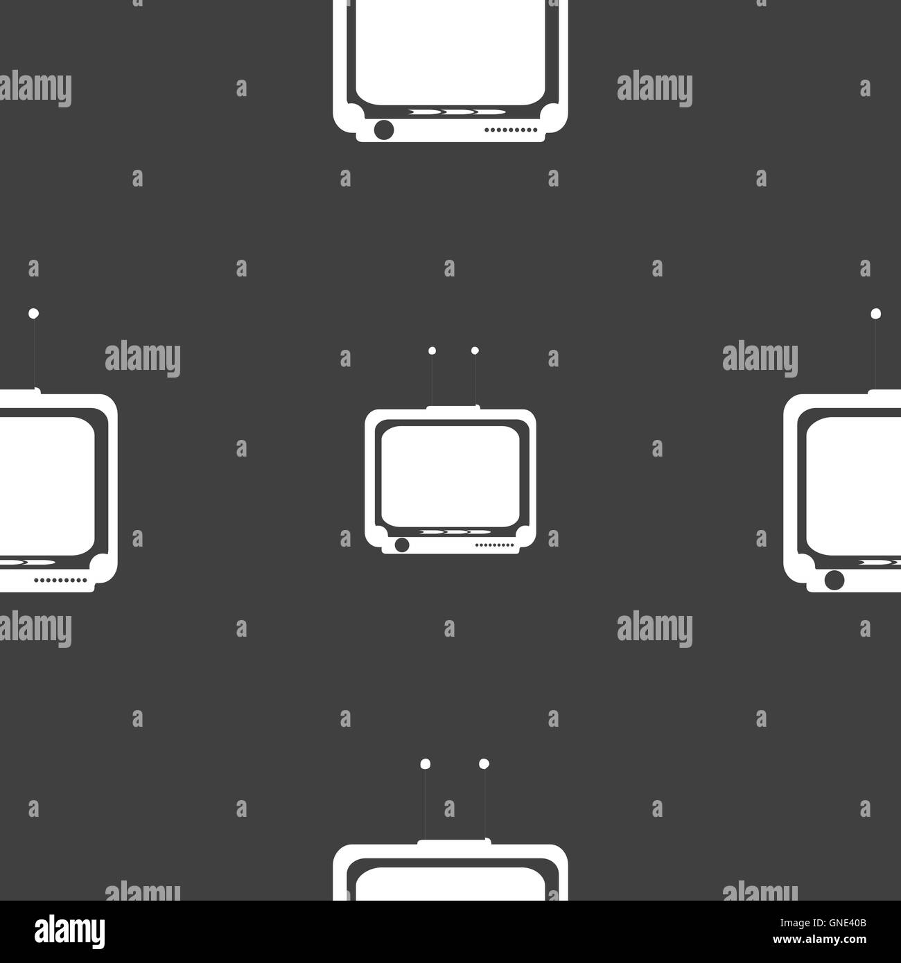 Icona TV segno. Seamless pattern su uno sfondo grigio. Vettore Illustrazione Vettoriale