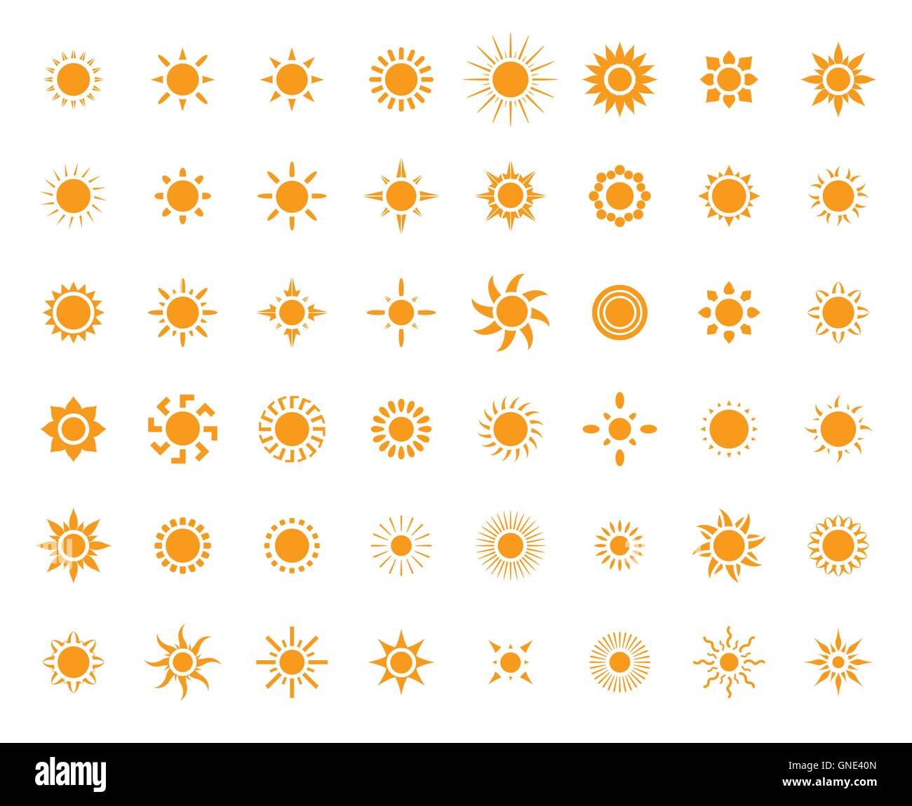 Serie di immagini di Sun per la progettazione Illustrazione Vettoriale