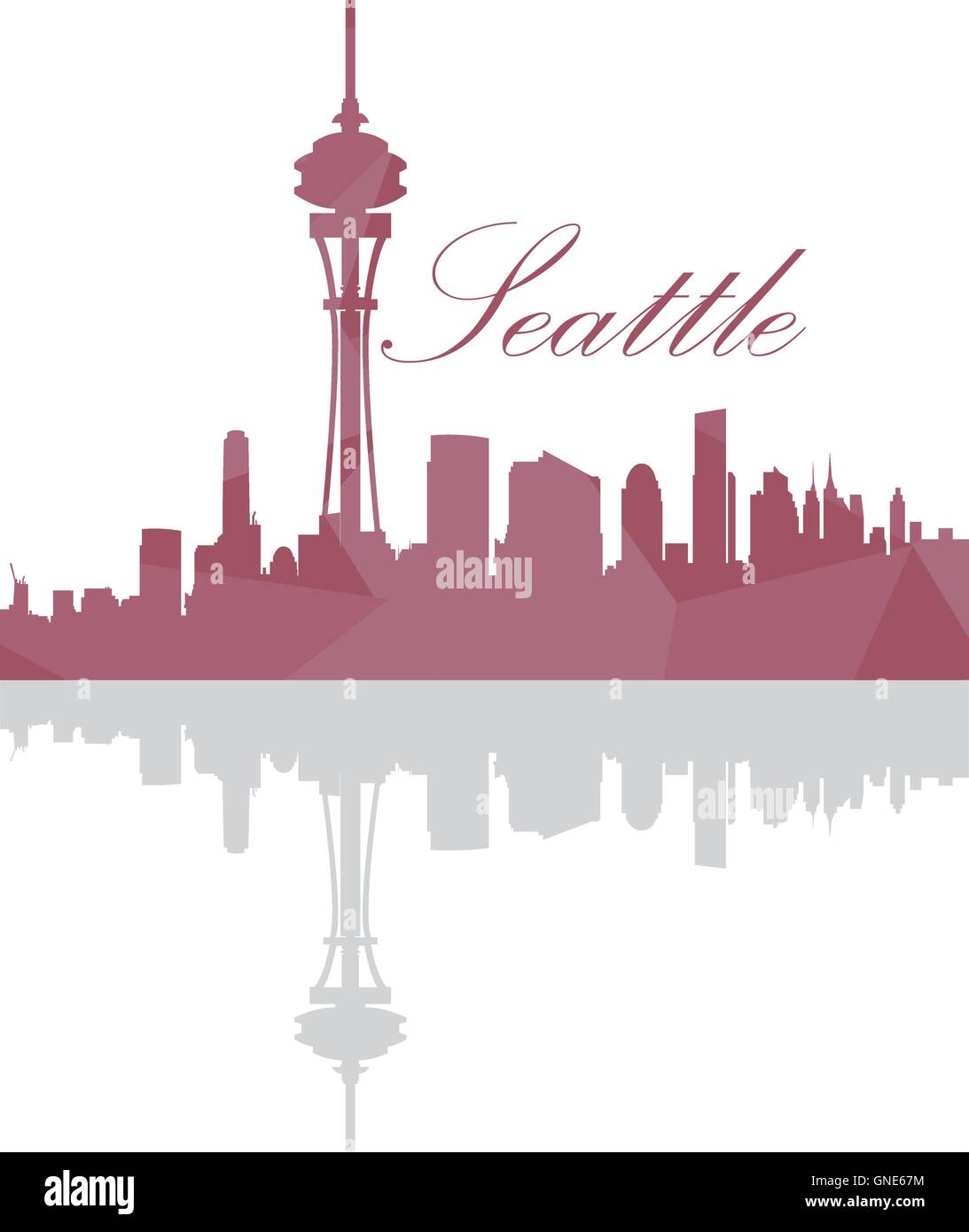 Isolato sullo skyline di Seattle su uno sfondo bianco, illustrazione vettoriale Illustrazione Vettoriale