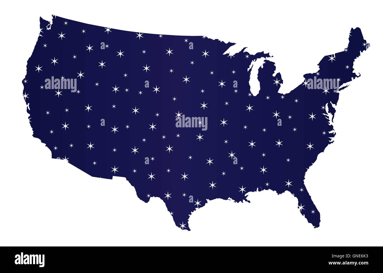 Una silhouette star mappa degli Stati Uniti d'America su uno sfondo bianco Illustrazione Vettoriale