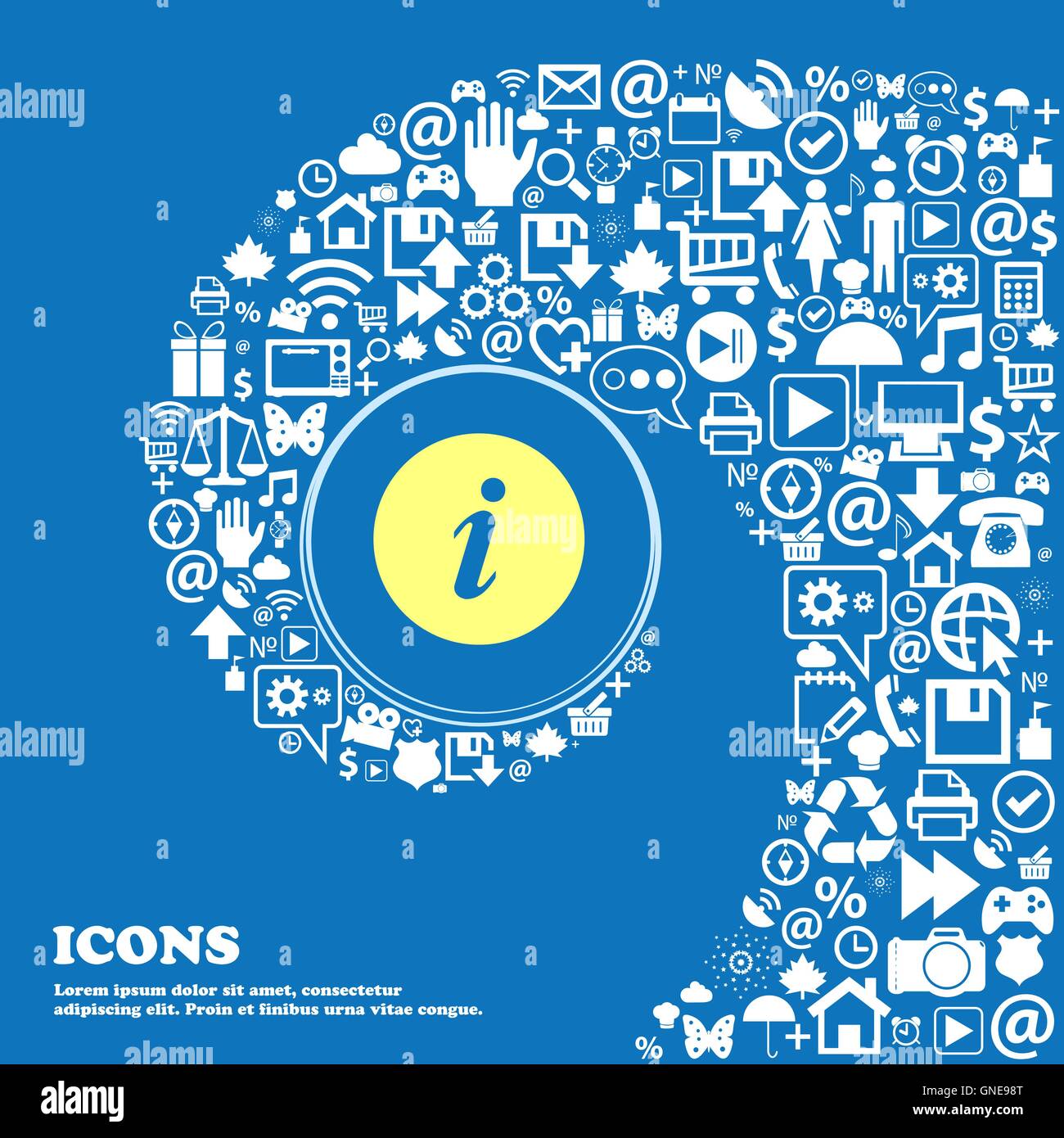 Icona info . Bella serie di belle icone spirale intrecciata nel centro di una grande icona. Vettore Illustrazione Vettoriale