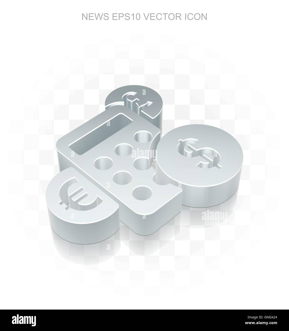 Icona News: metallica piana 3d calcolatrice, le ombre trasparenti, EPS 10 vettore. Illustrazione Vettoriale