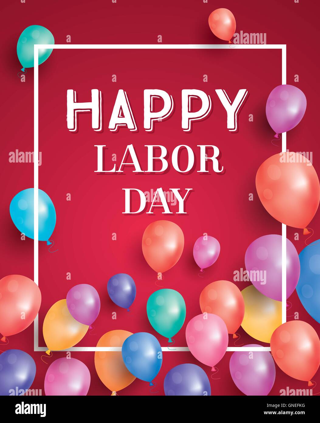 Happy Labor Day Card con palloncini e cornice bianca. Stati Uniti d'America. Illustrazione Vettoriale. Illustrazione Vettoriale