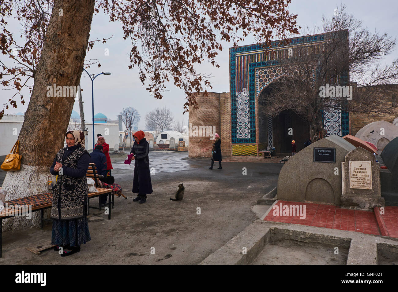 Uzbekistan, regione di Fergana, Kokand, Dakhma ho Shokhon mausoleo, guaritore donna Foto Stock