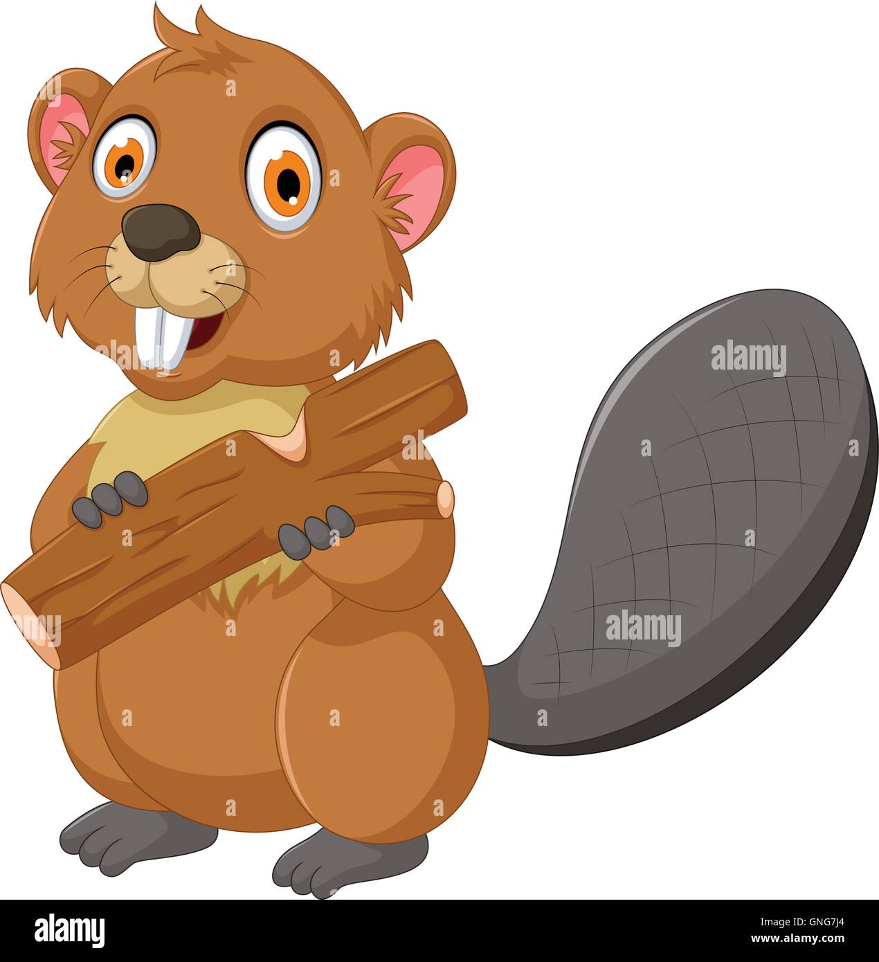 Carino beaver cartoon di mangiare il legno Illustrazione Vettoriale
