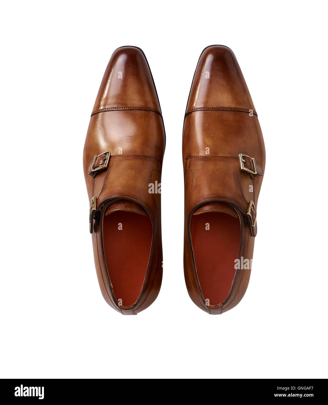 In pelle scarpa uomini isolati su bianco. Foto Stock