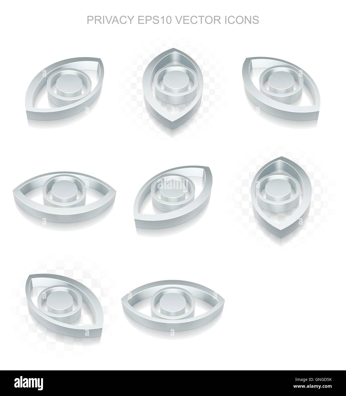 Sicurezza set di icone: differenti viste di un occhiello metallico, le ombre trasparenti, EPS 10 vettore. Illustrazione Vettoriale