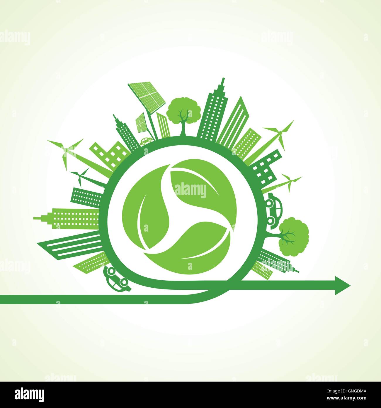 Eco concetto di città con riciclo icona della foglia di vettore di stock Illustrazione Vettoriale