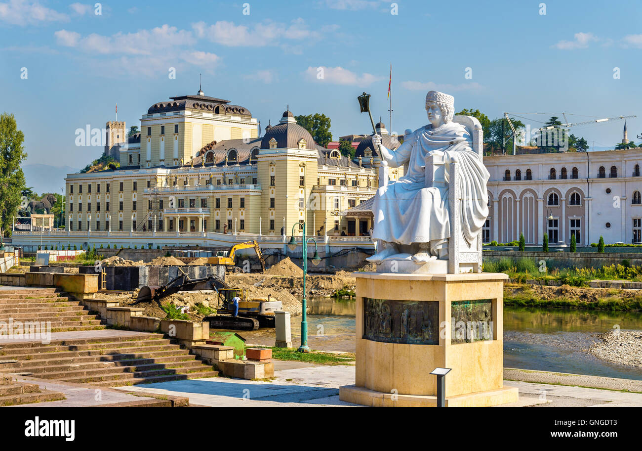 Un monumento di Giustiniano a Skopje - Macedonia Foto Stock