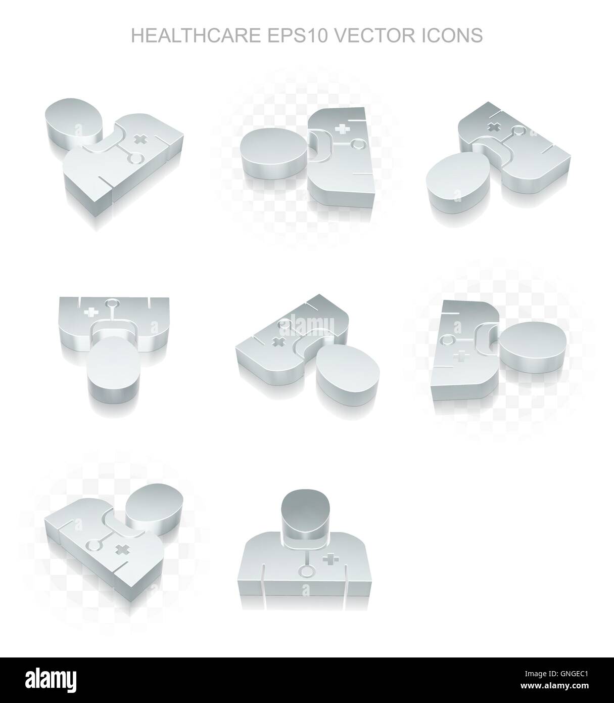 Medicina set di icone: diverse viste del medico metallico, le ombre trasparenti, EPS 10 vettore. Illustrazione Vettoriale