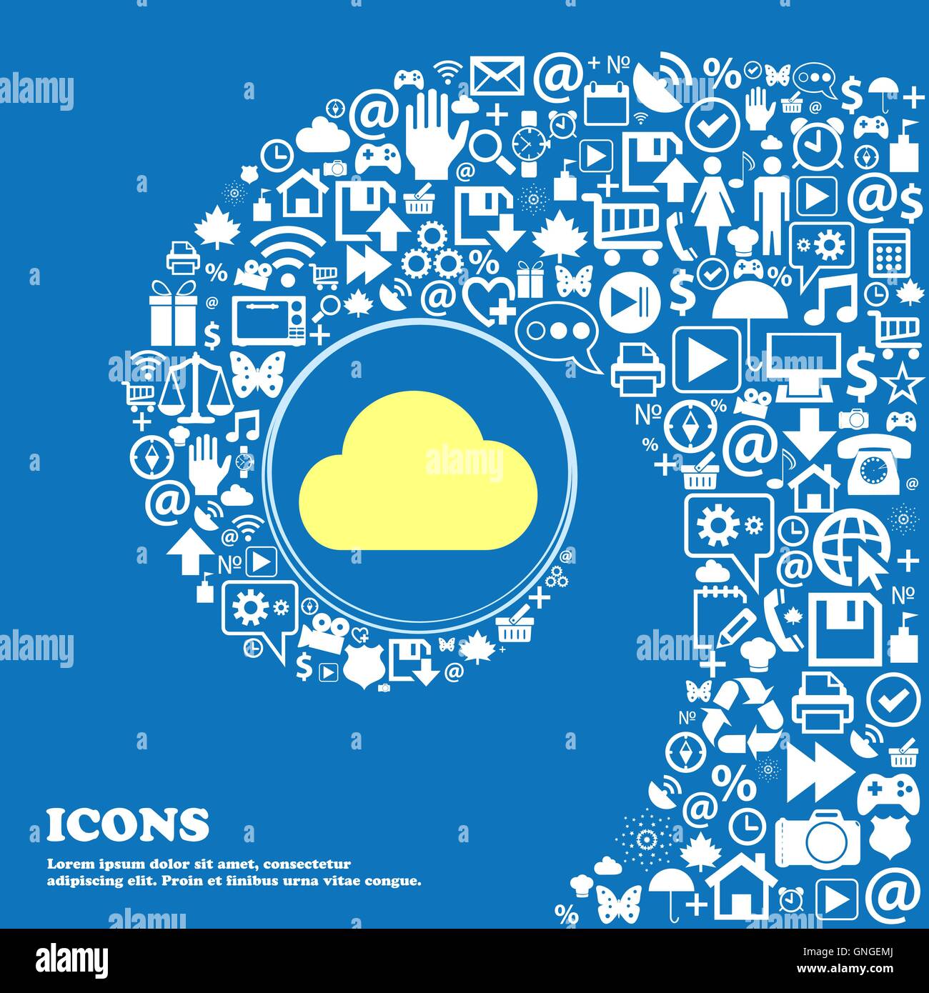 Il cloud simbolo segno. Bella serie di belle icone spirale intrecciata nel centro di una grande icona. Vettore Illustrazione Vettoriale
