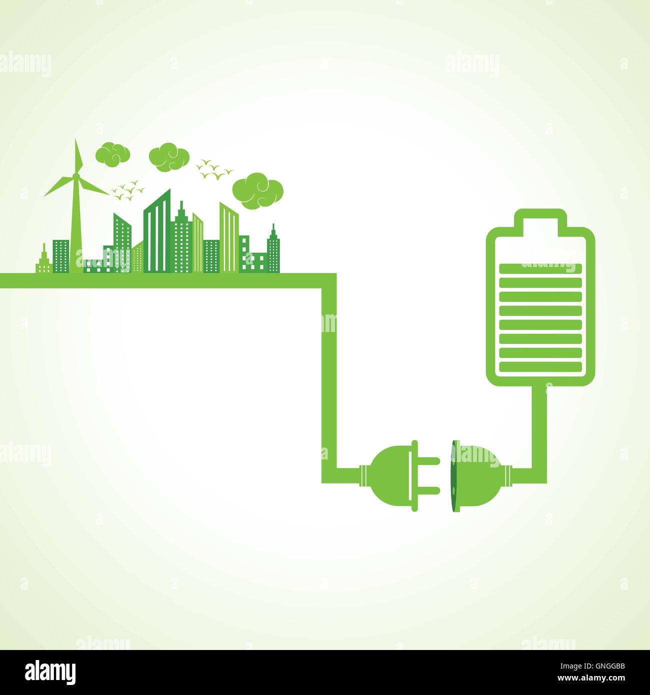 Eco concetto di città con batteria di vettore di stock Illustrazione Vettoriale