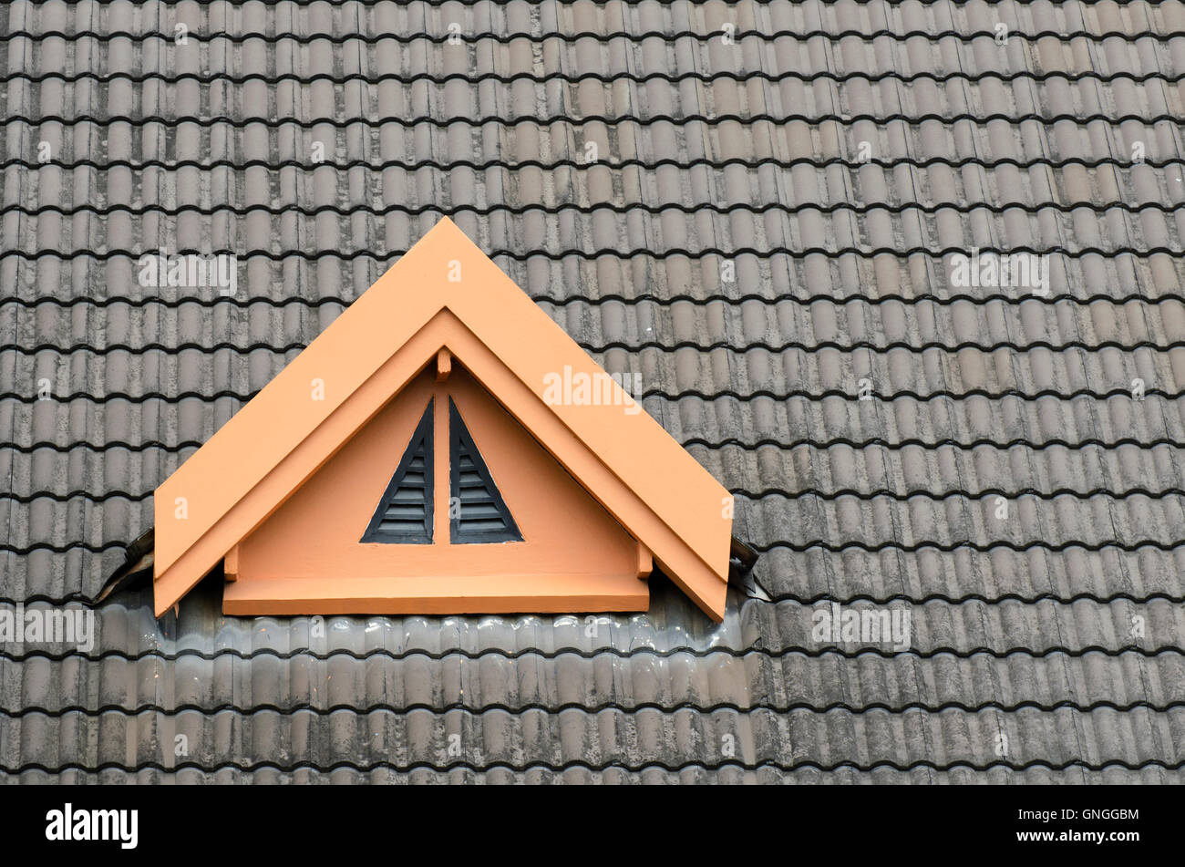 Tegola di Tetto grigio scuro la ventilazione del tetto finestra. Foto Stock