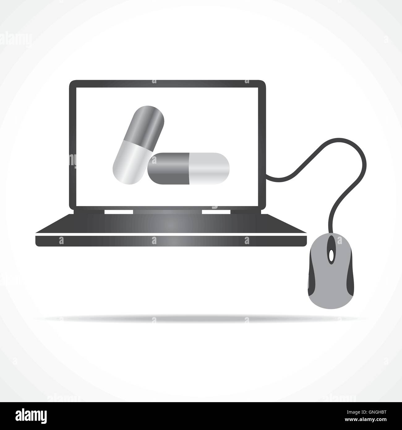 Lo shopping online è un concetto per medcine con laptop vettore di stock Illustrazione Vettoriale