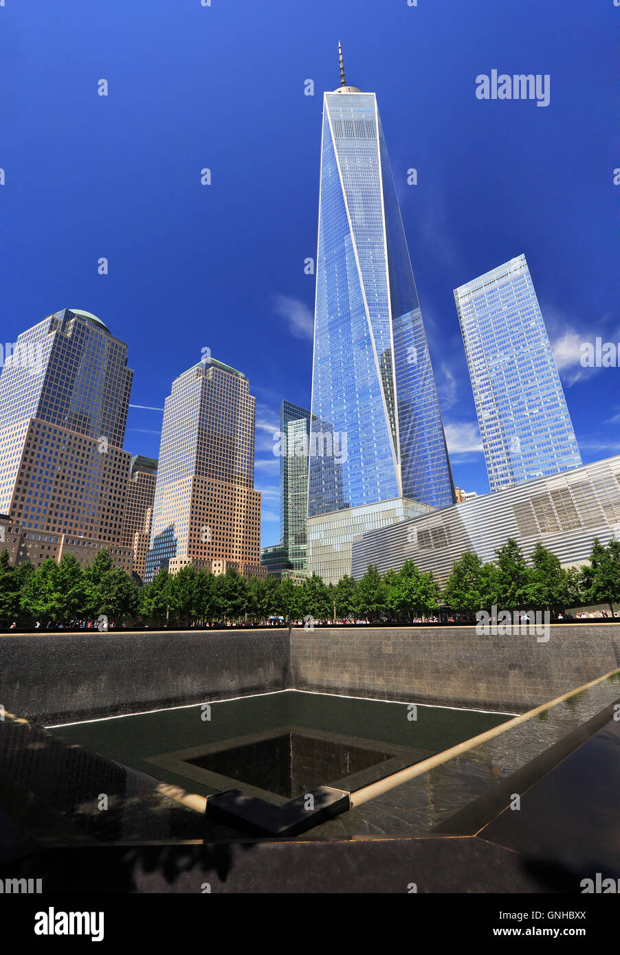 WTC Memorial Plaza, National September 11 Memorial, Manhattan, New York, Stati Uniti d'America Foto Stock