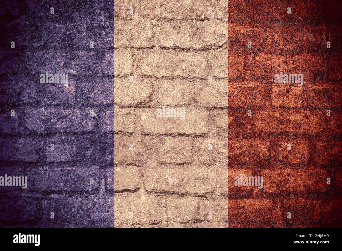 Bandiera della Francia o Francese banner sulla texture di mattoni Foto Stock