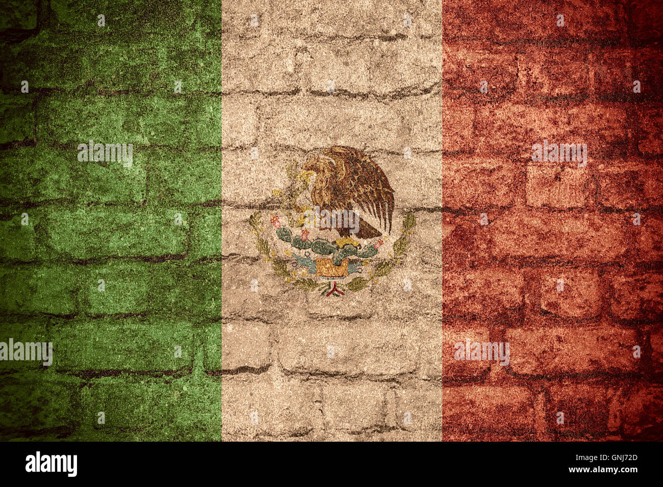 Bandiera del Messico o messicano banner sulla texture di mattoni Foto Stock