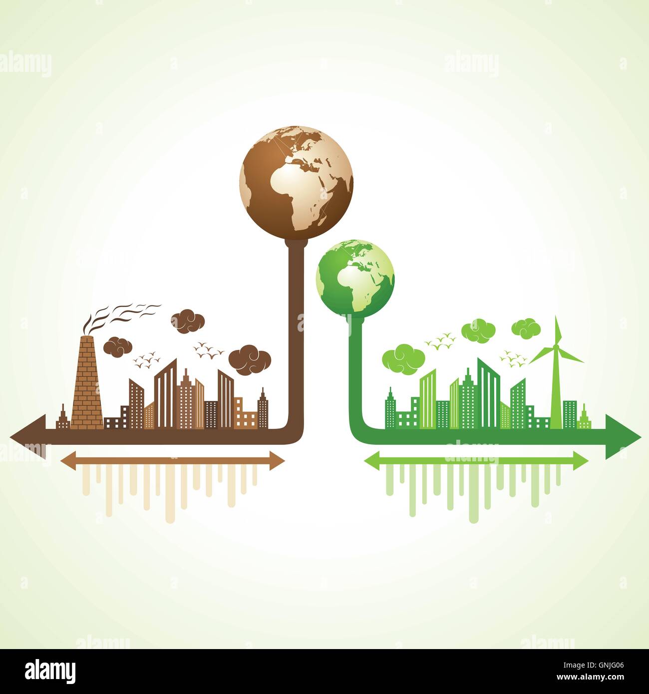 Eco e inquinato concetto di città con terra vettore di stock Illustrazione Vettoriale