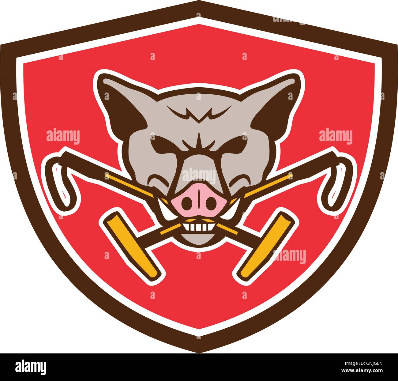 Wild Hog testa attraversata Polo Mallet Crest retrò Illustrazione Vettoriale