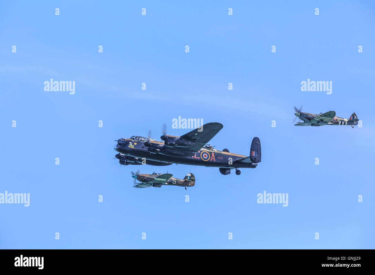 Eastbourne Airbourne Battle of Britain Memorial flight BBMF Lancaster Spitfire ed Hurricane Foto Stock