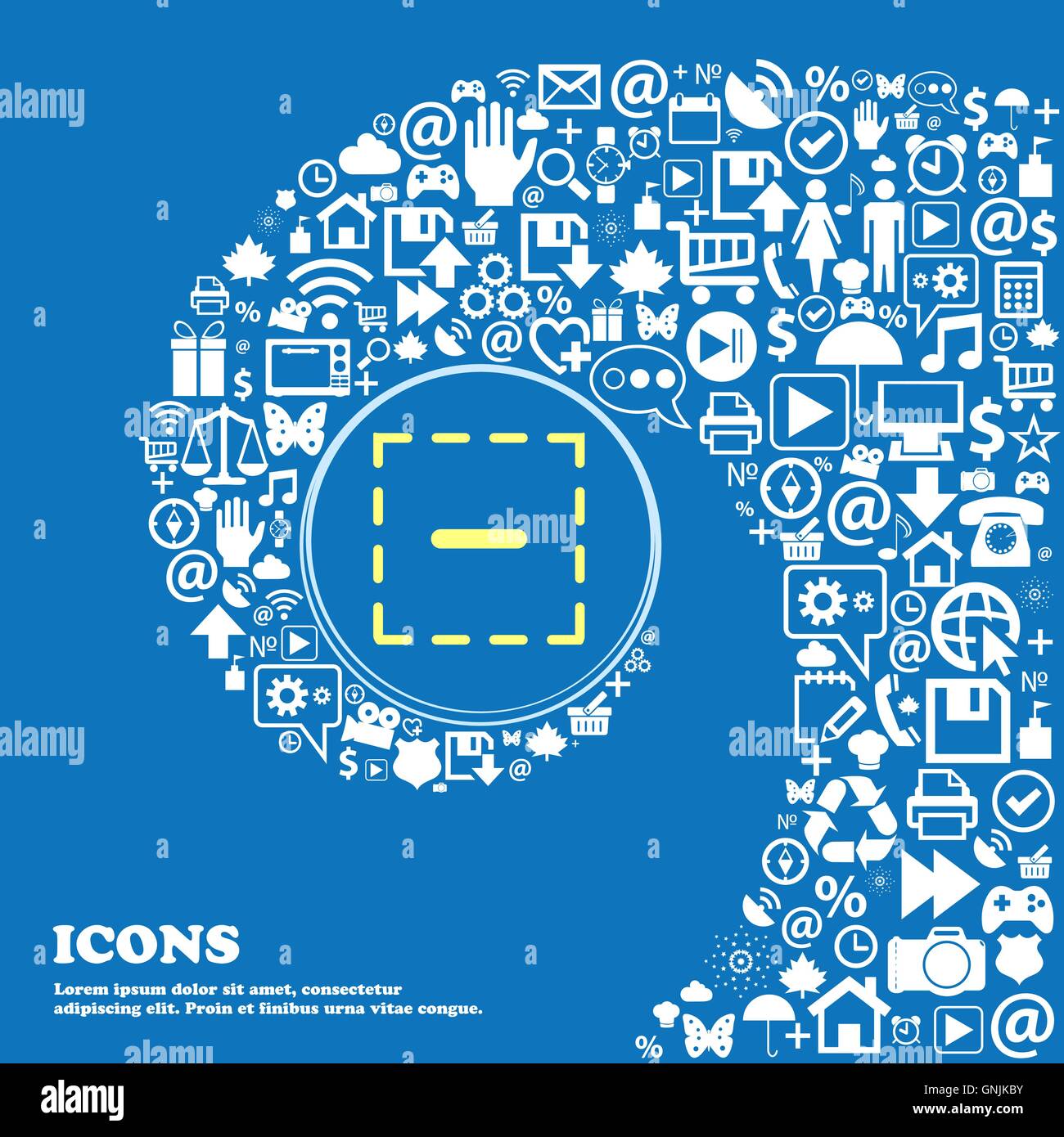 Il segno meno in un quadrato segno icona . Bella serie di belle icone spirale intrecciata nel centro di una grande icona. Vettore Illustrazione Vettoriale