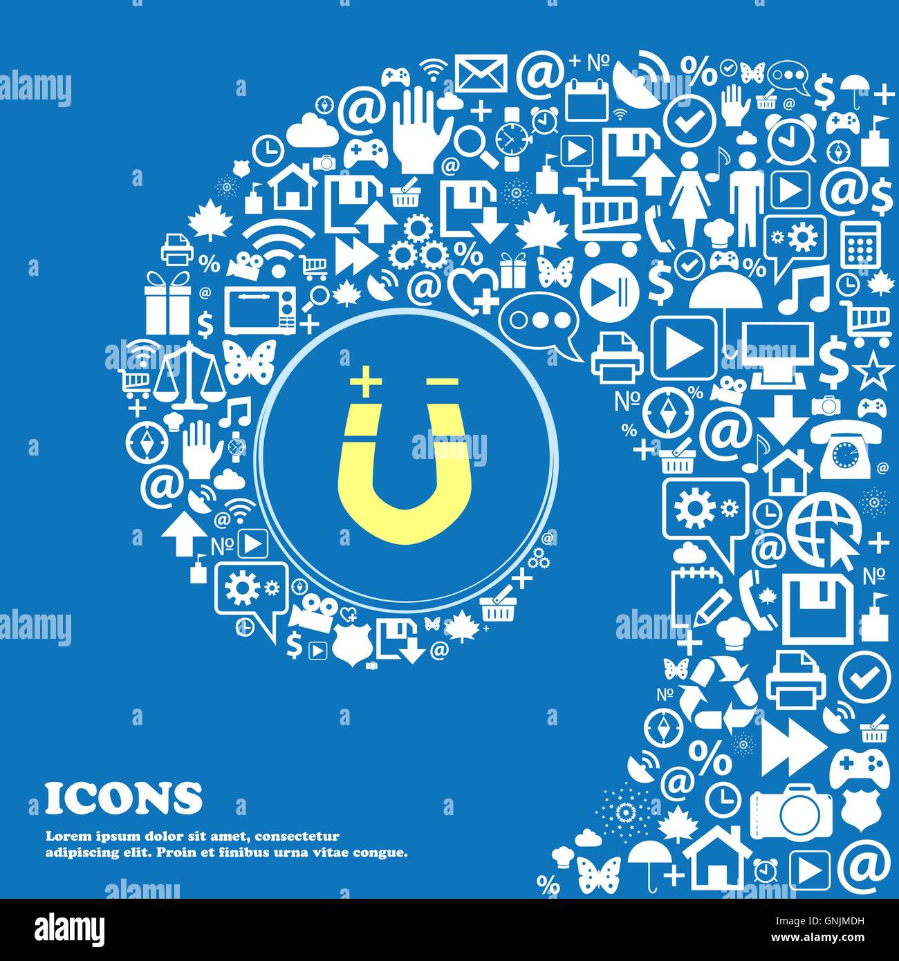 Il magnete a ferro di cavallo, magnetismo magnetizzare, segno di attrazione icona . Bella serie di belle icone spirale intrecciata nel centro di uno Illustrazione Vettoriale