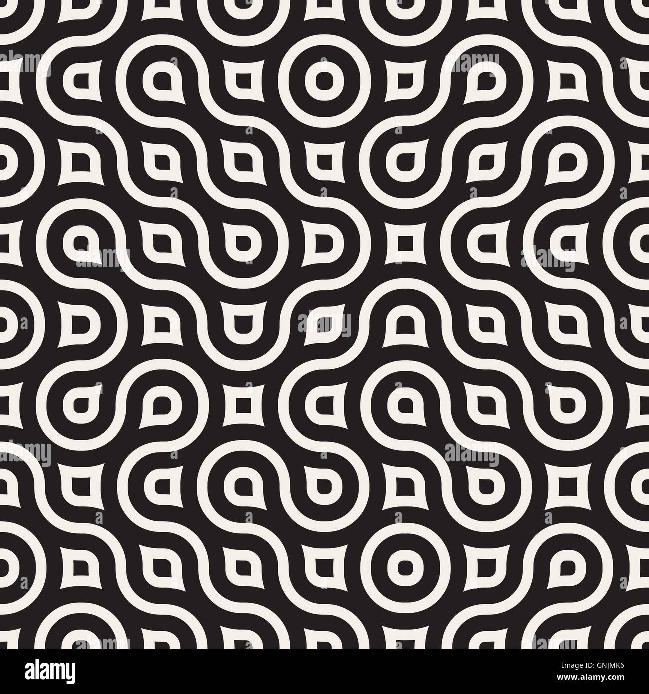 Vector Seamless in bianco e nero irregolari linee arrotondate Pattern Illustrazione Vettoriale