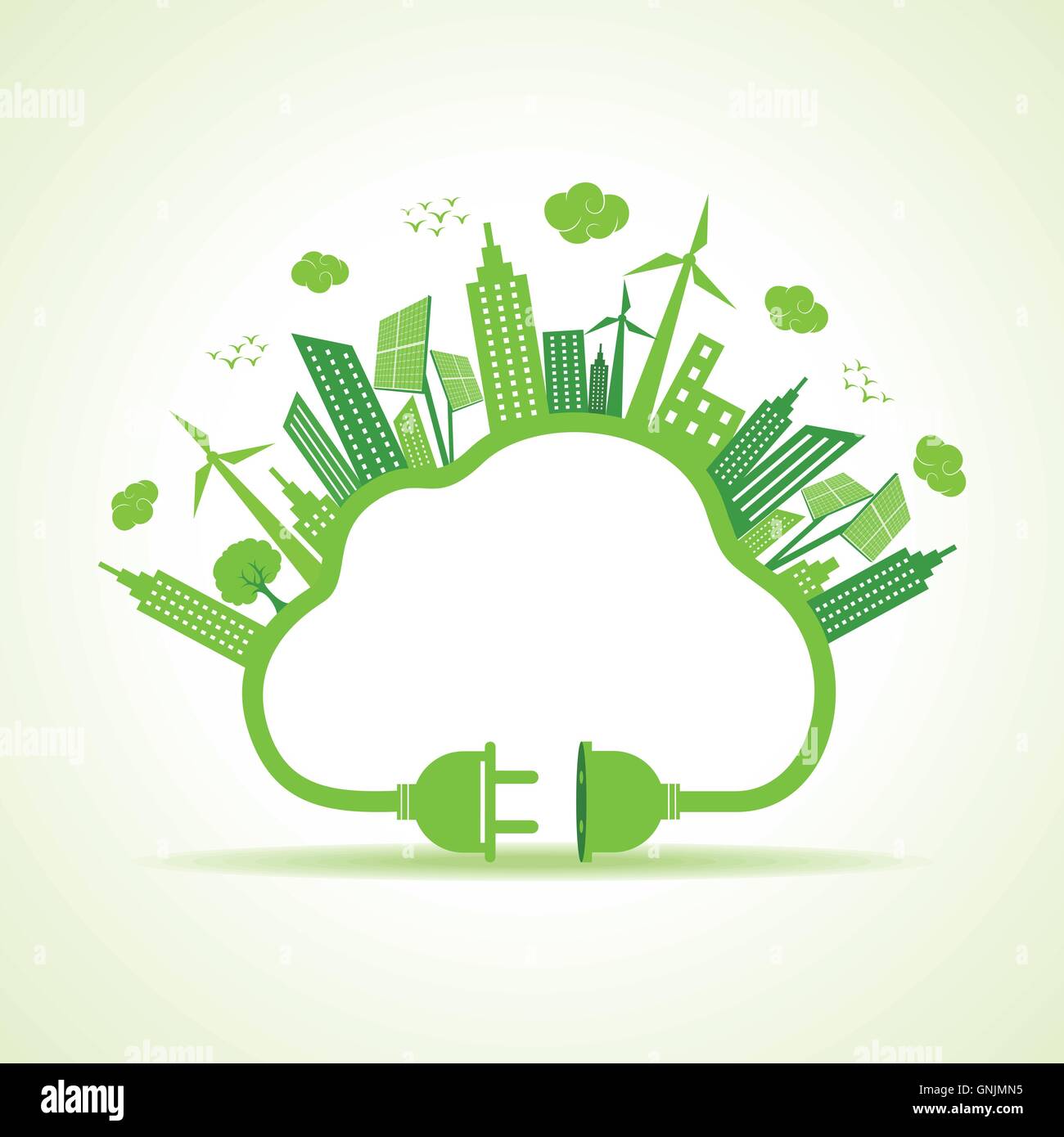 Eco concetto di città con il cloud e tappo di vettore di stock Illustrazione Vettoriale