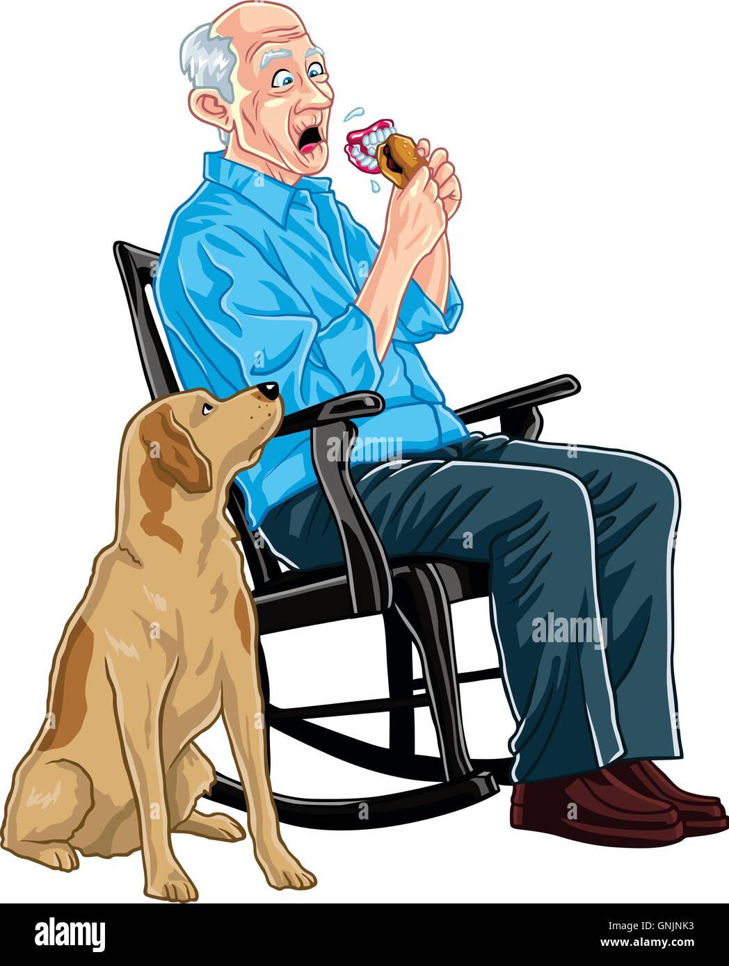 Il vecchio uomo di mangiare hamburger Illustrazione Vettoriale