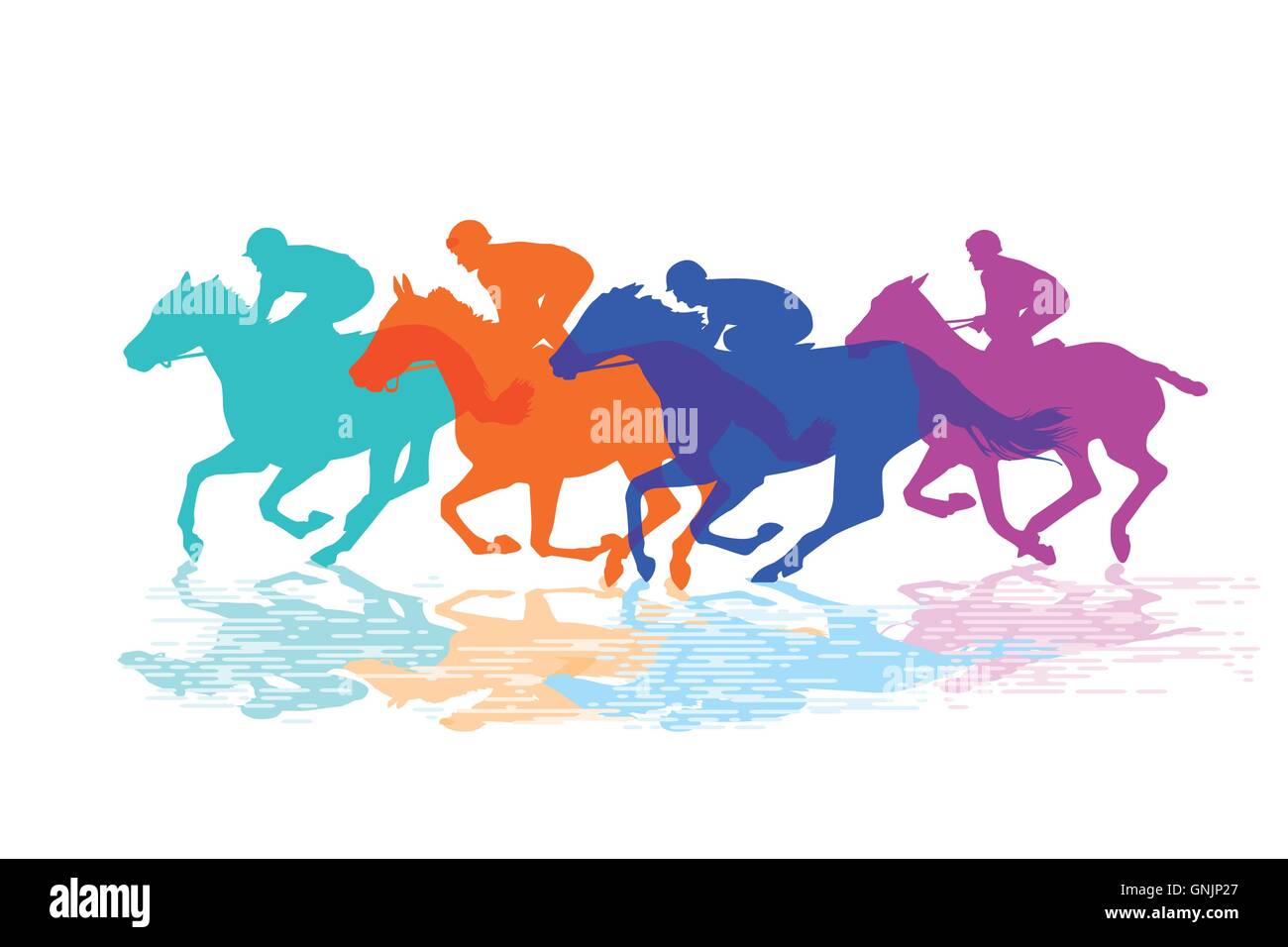 Le corse dei cavalli, dei cavalli da corsa con fantini Illustrazione Vettoriale