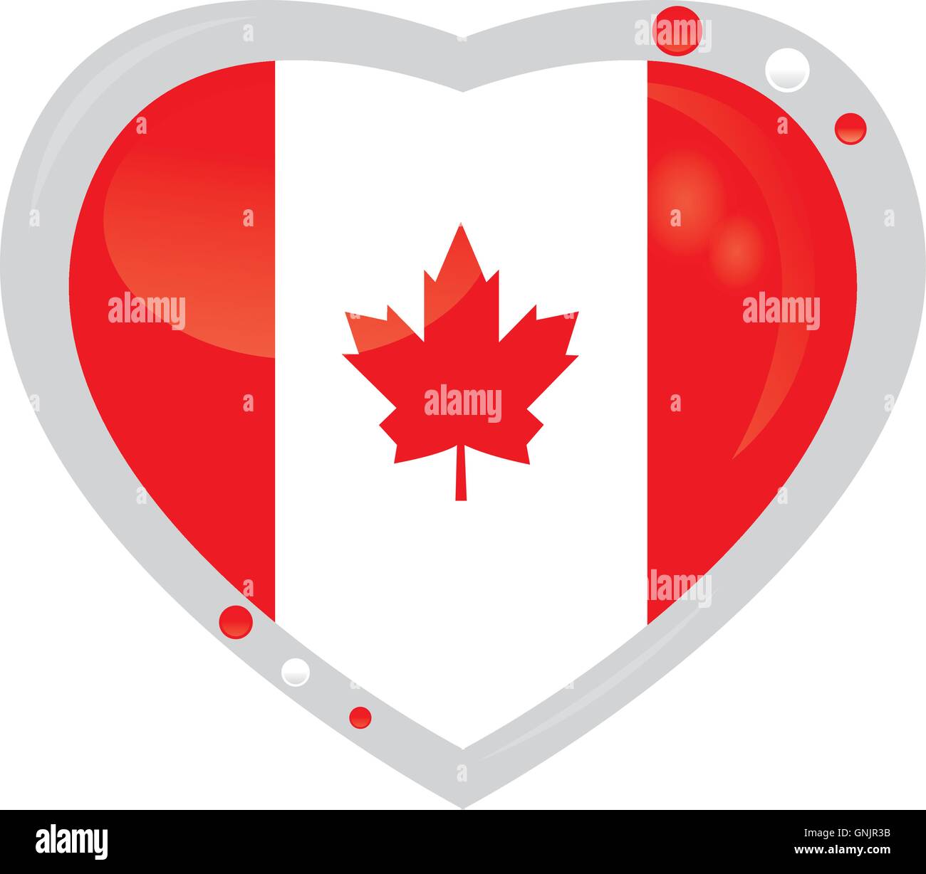 Cuore isolato di forma con la bandiera canadese su sfondo bianco Illustrazione Vettoriale