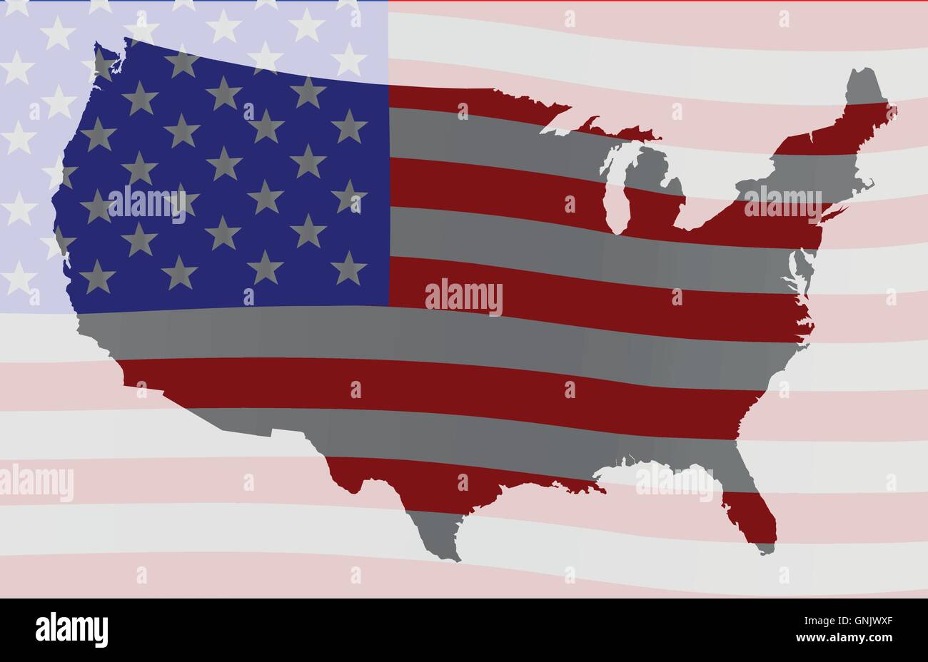 USA Mappa Silhouette e Flag Illustrazione Vettoriale