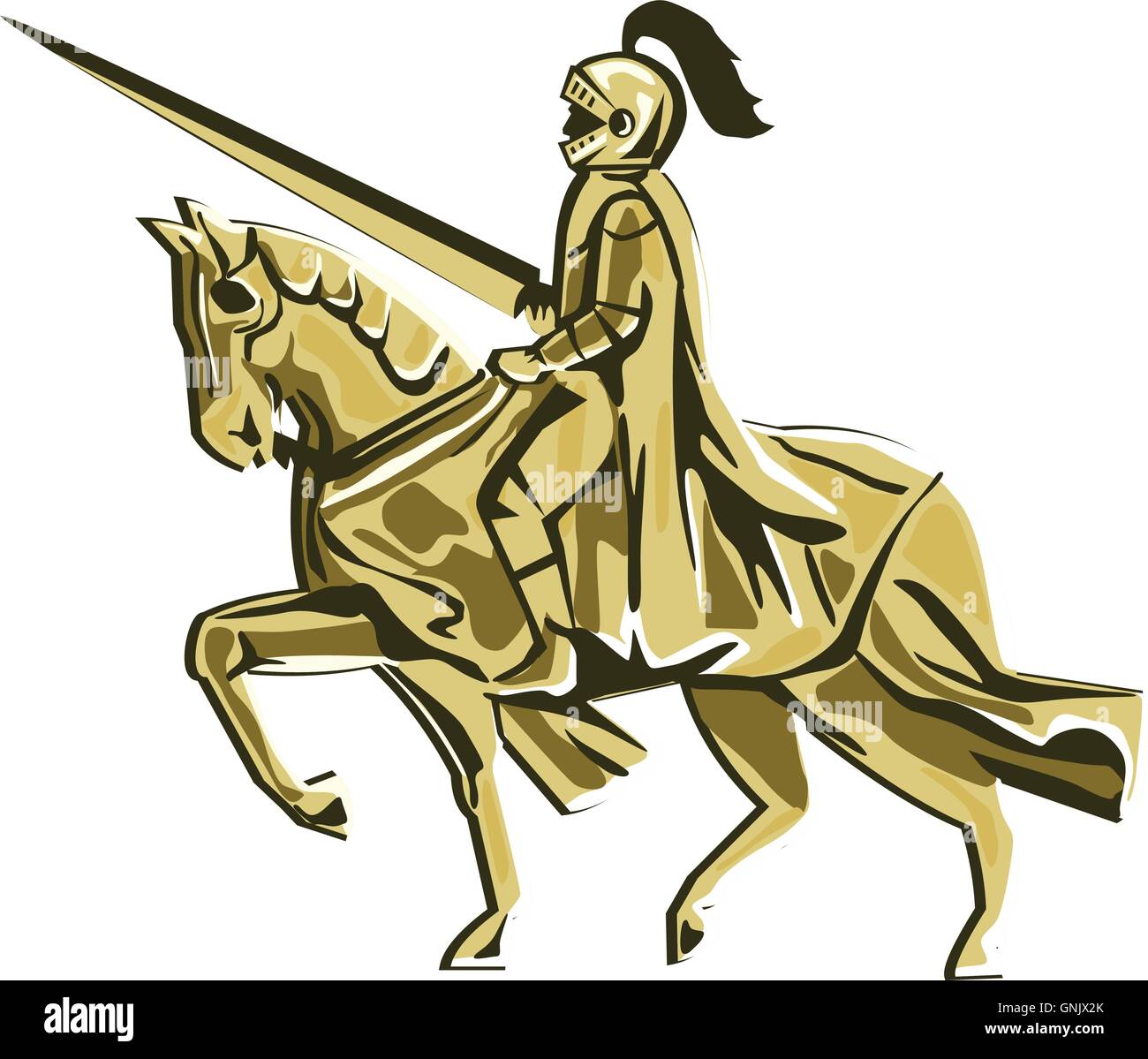 Il cavaliere del destriero di equitazione lancia retrò isolato Illustrazione Vettoriale