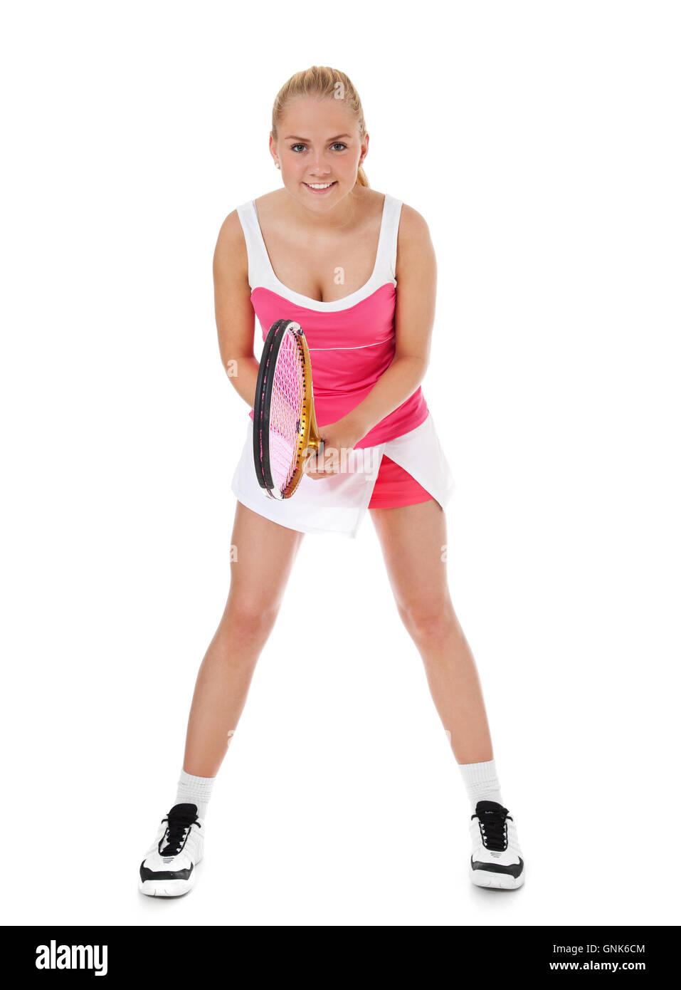 Donna giocando a tennis Foto Stock