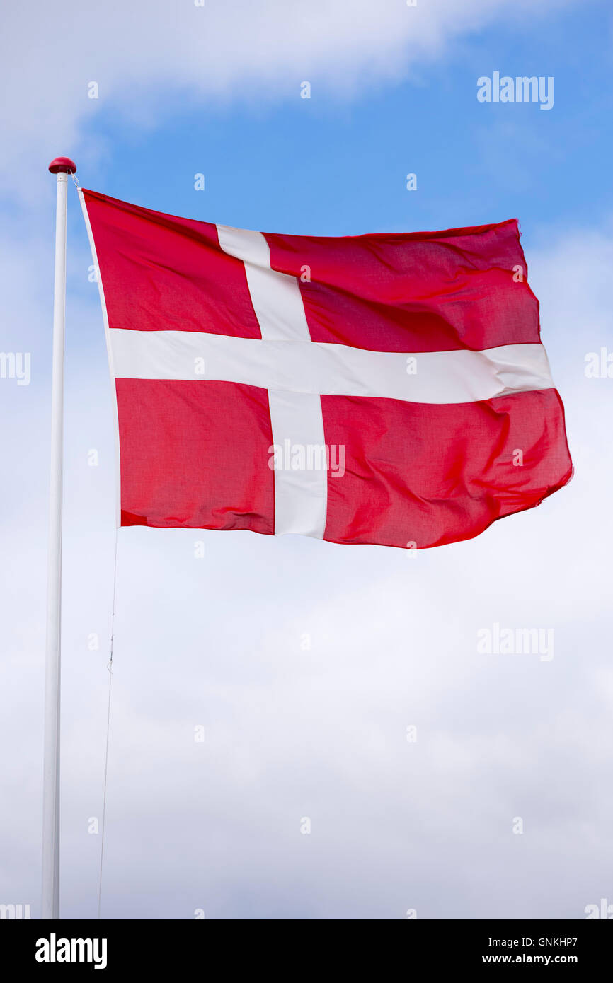 Bandiera danese sul pennone in Danimarca Foto Stock