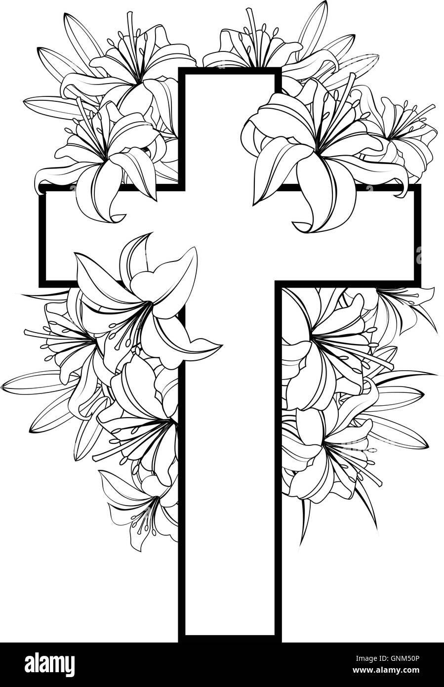 Croce con gigli bianchi Illustrazione Vettoriale