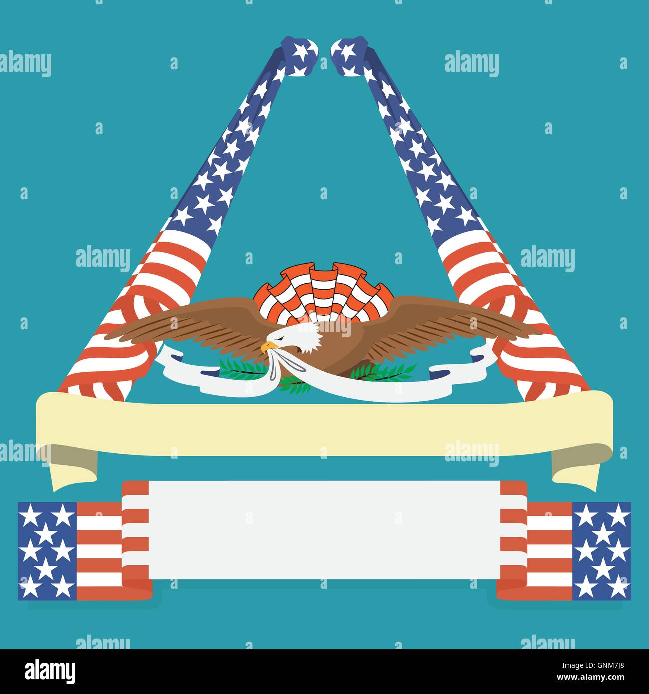 Eagle afferrare un nastro con noi bandiera, classic simbolo. Illustrazione Vettoriale