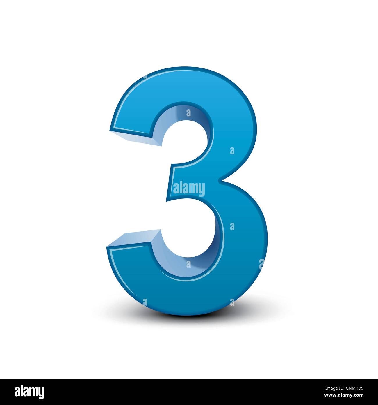 Immagine 3D blu lucido numero 3 isolati su sfondo bianco Illustrazione Vettoriale