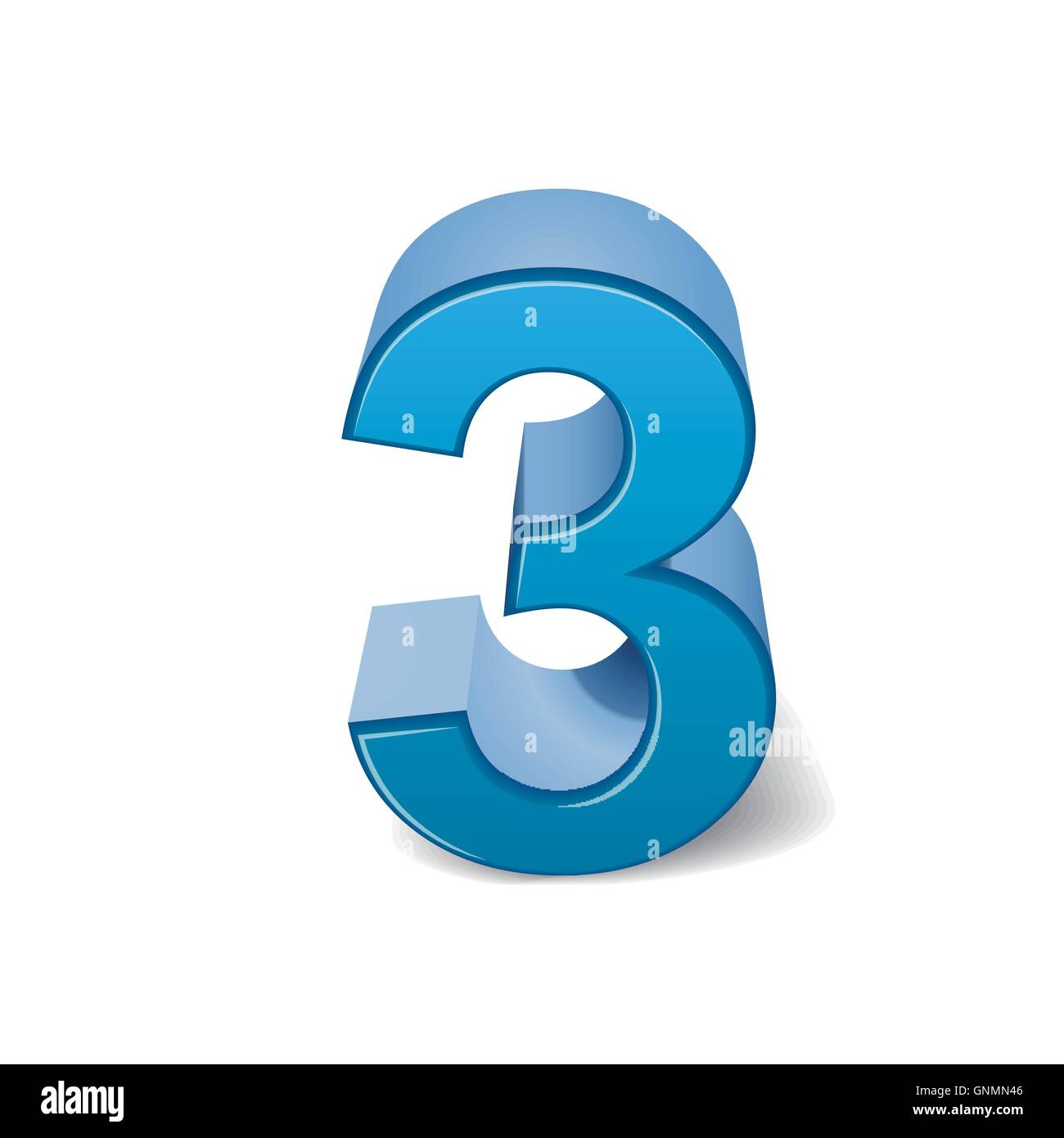 Immagine 3D blu lucido numero 3 isolati su sfondo bianco Illustrazione Vettoriale