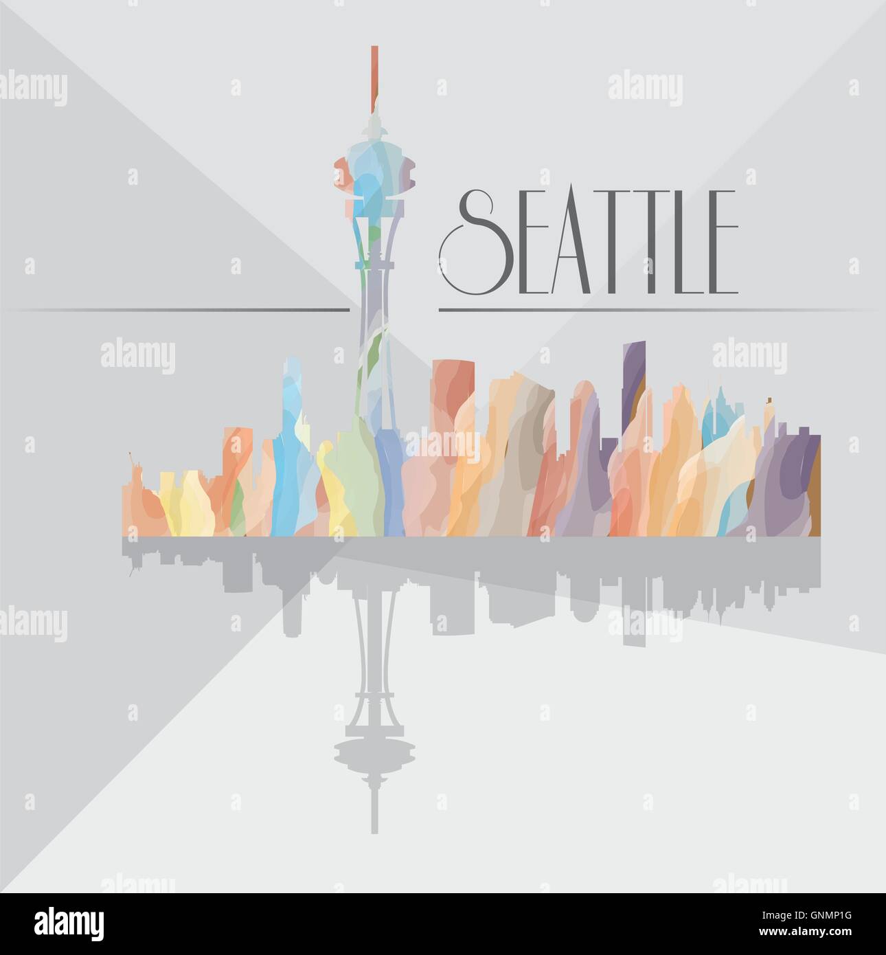 Testurizzato isolato cityscape di Seattle su sfondo grigio Illustrazione Vettoriale