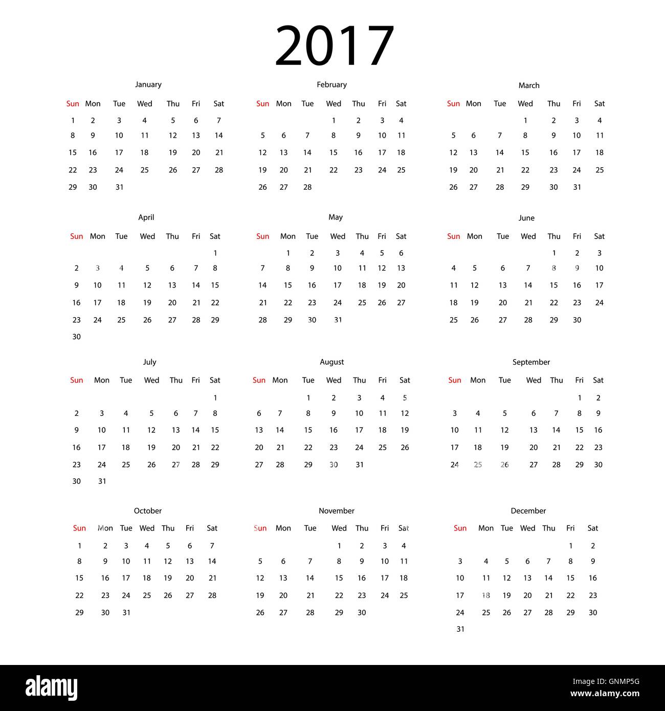 Calendario del vettore per il 2017 Illustrazione Vettoriale